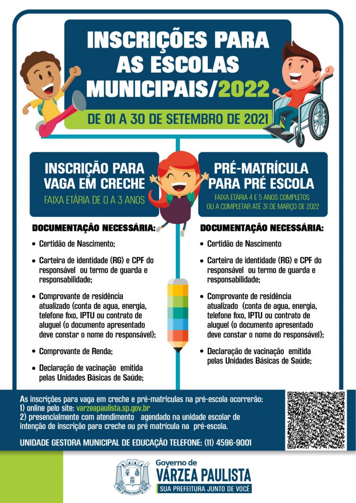 Inscrições abertas para as escolas municipais para 2022 - Prefeitura de  Várzea Paulista